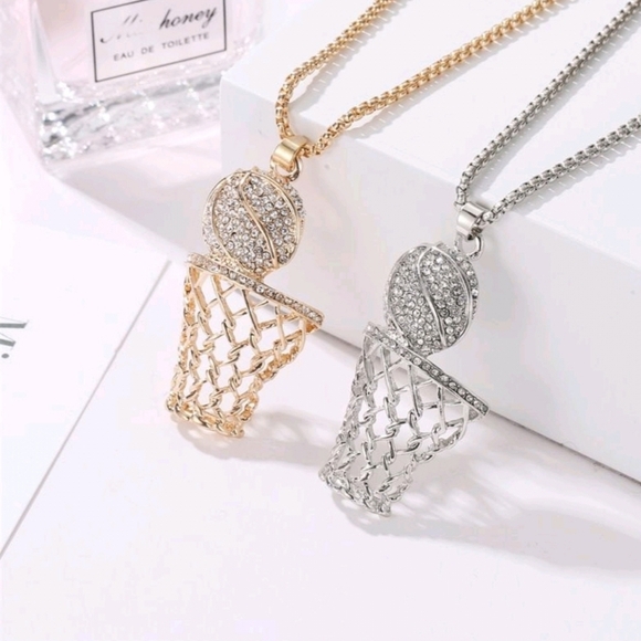 Silver Basketball Hoop Necklace - Picture 3 of 5